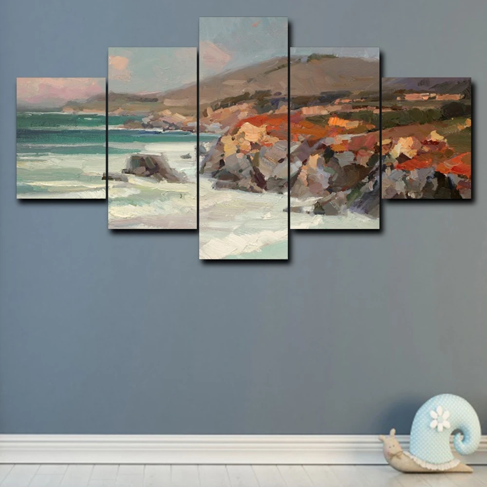 Laeacco 5 Panel Posters and Prints Natural Scenery Seaside Wall Art Canvas Painting Kitchen Home Living Room Decoration | Дом и сад