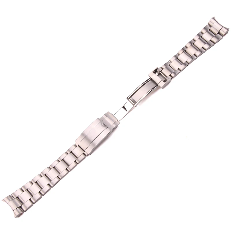 20mm 316L Stainless Steel Watchbands Bracelet Silver Brushed Metal Curved End Replacement Link Deployment Clasp Watch Strap