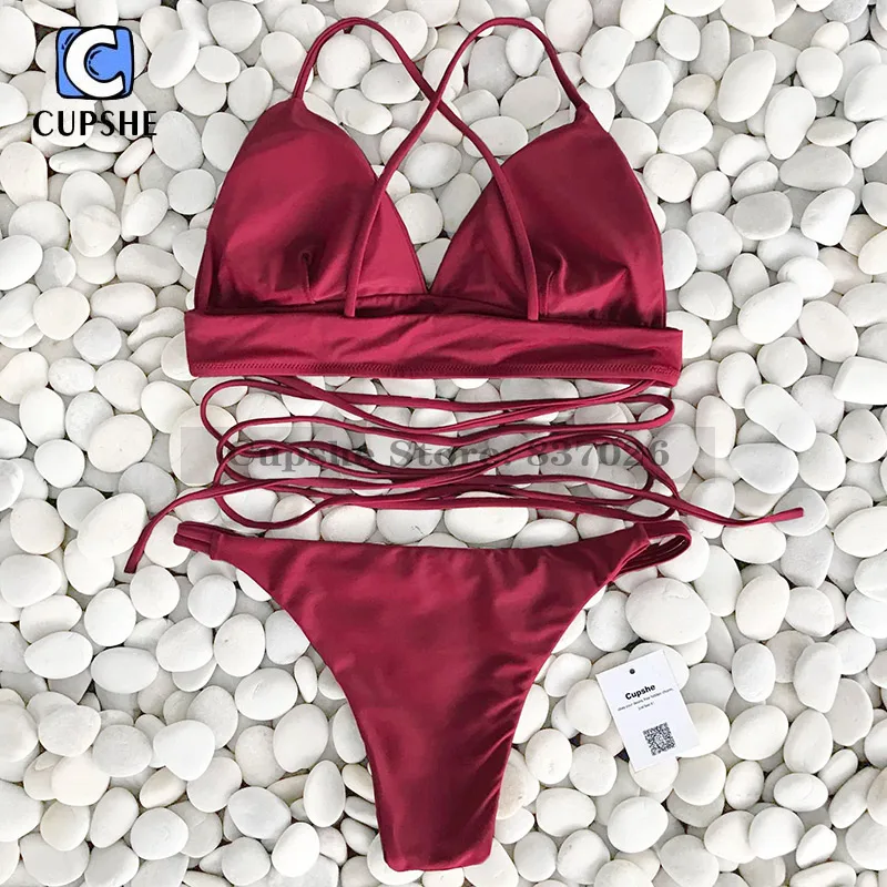 Cupshe Women Wine Cross Bikini Set Women's Sexy Beach bikini Monokini Swimsuit |