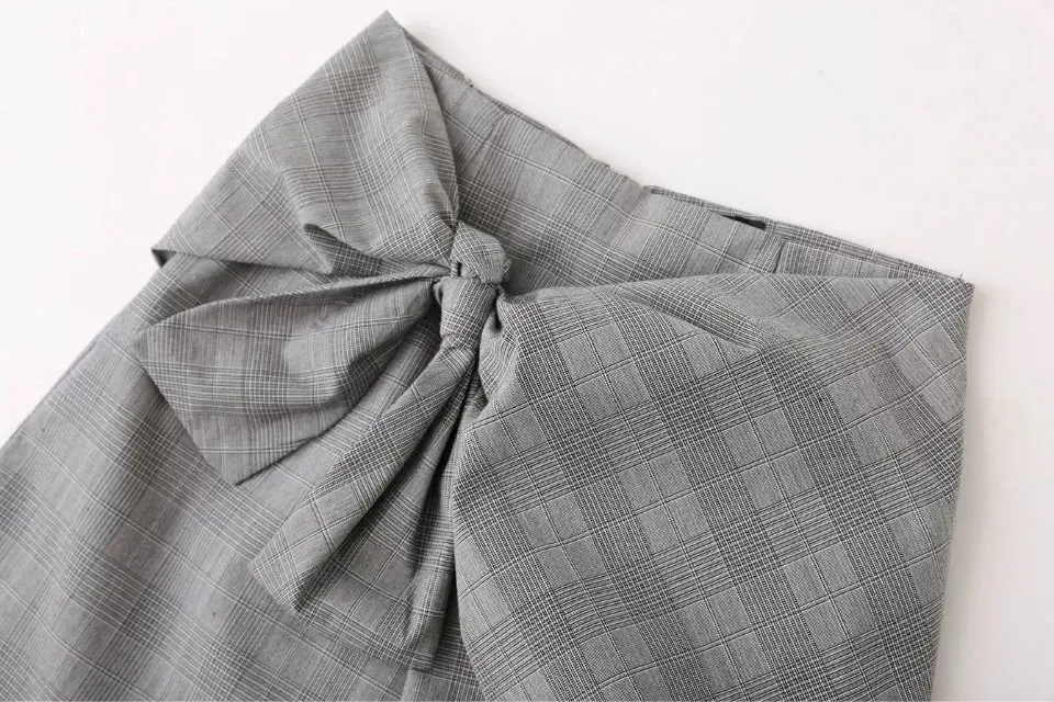 2016 Для женщин Европейский Стиль бантом клетчатая юбка Мода Line Асимметричные юбки