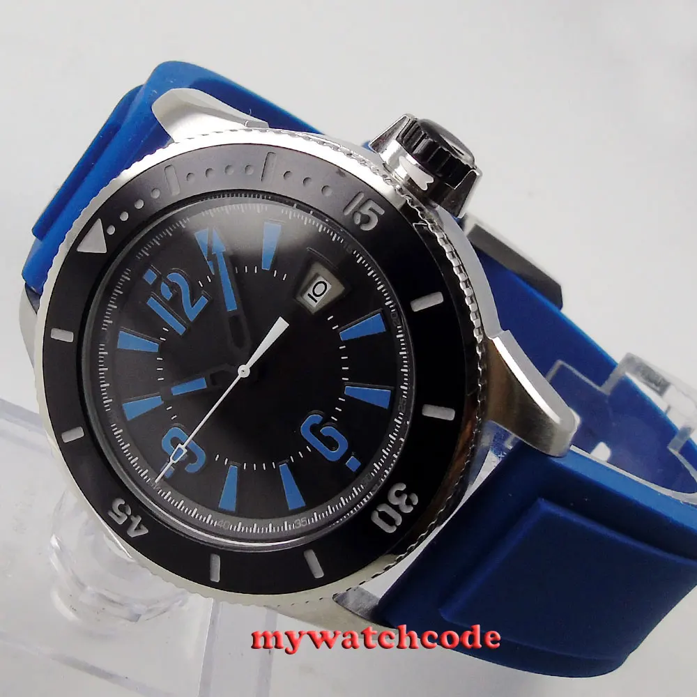 

43mm BLIGER black dial blue marks ceramic bezel automatic mens wrist watch 2
