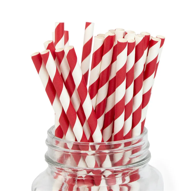 red striped 50 шт./партия биоразлагаемые розовые фиолетовые бумажные соломинки для детей на день рождения Свадебные украшения бумажные соломинки вечерние поставки - Цвет: red striped