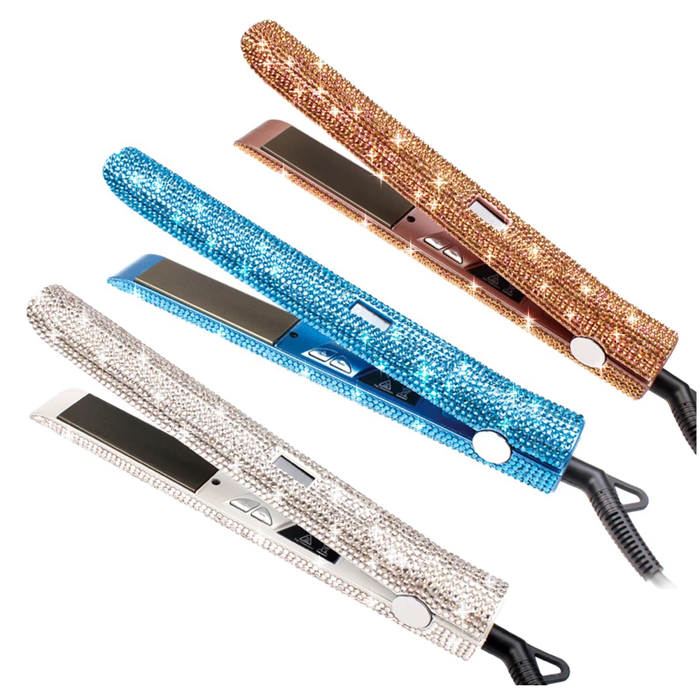 Розовое золото Bling ЖК дисплей цифровой Дисплей Flat Iron Hand Made Игристые С кристалалми