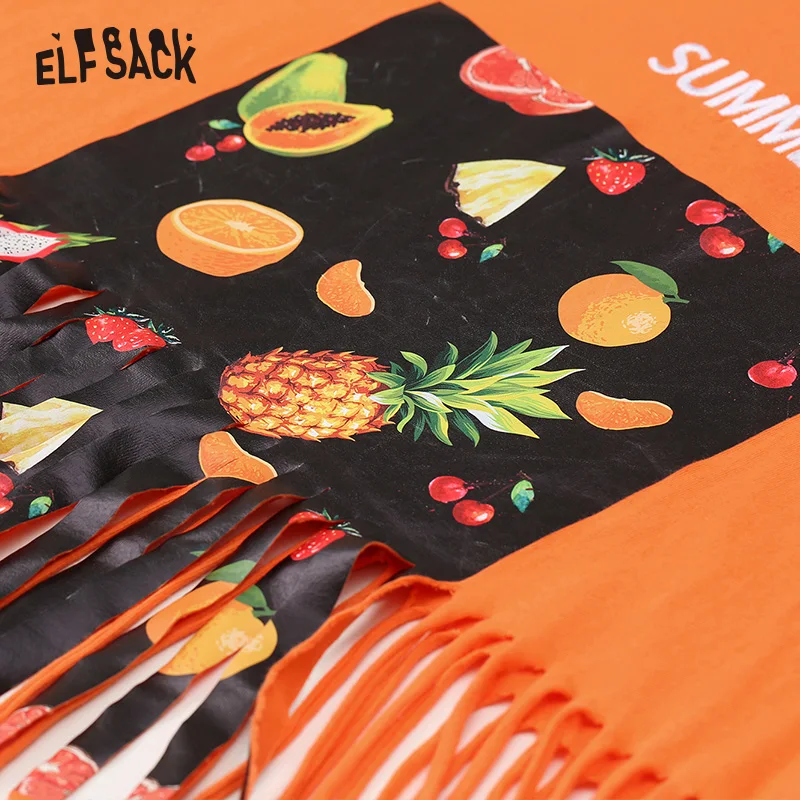Женская футболка с кисточками ELF SACK, оранжевая футболка из хлопка с буквенным принтом, дамский летний топ большого размера с круглым вырезом, г