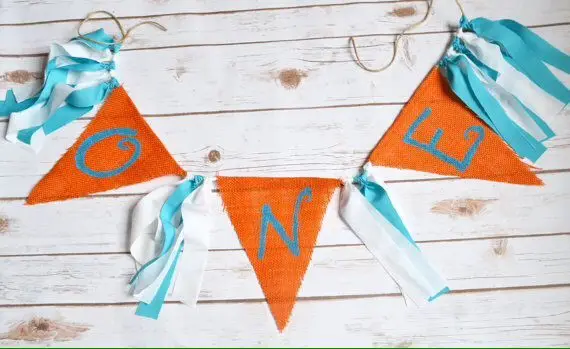 Pastel blue tassel Baby first birthday party decoration kids high chair banner orange burlap 1st garland one 1 flag | Дом и сад