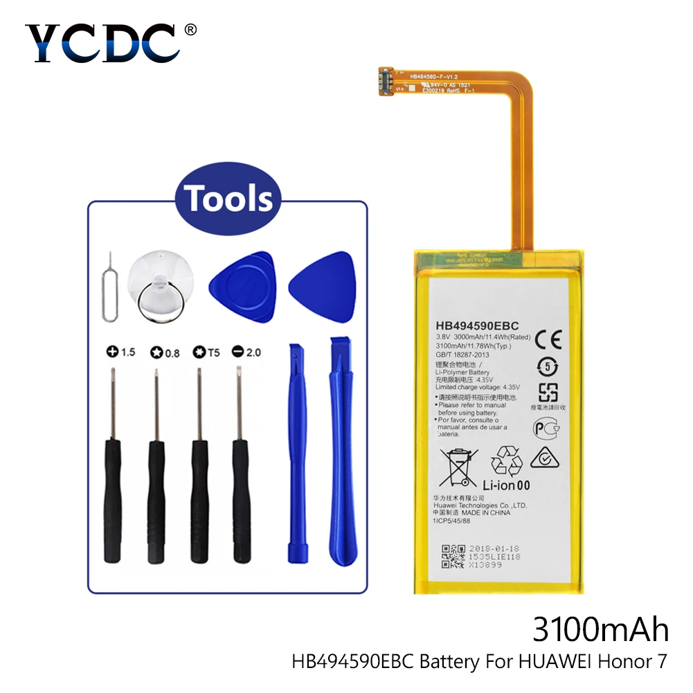 100% Новый оригинальный YCDC 3100 мАч аккумулятор HB494590EBC для huawei Honor 7 PLK-L01/UL00/AL10/TL01H +