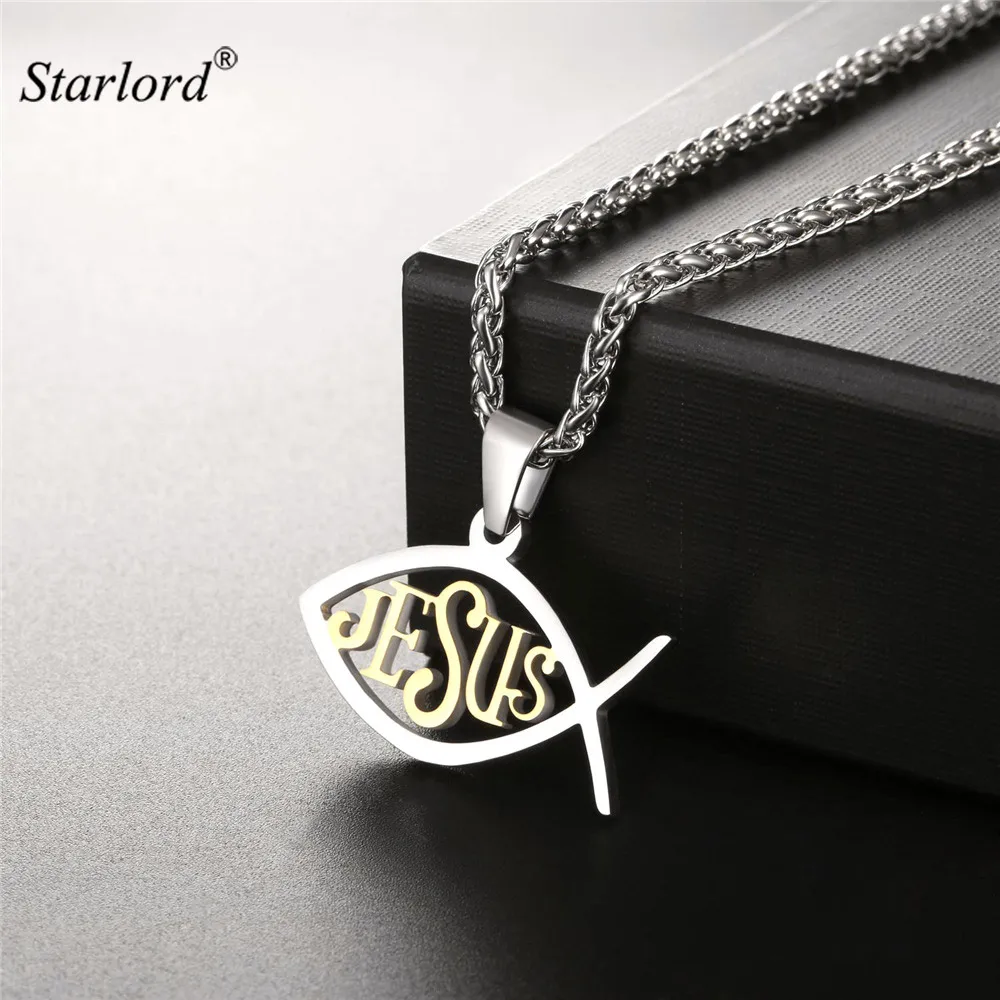 

Starlord Christian Fish/Ichthys Pendant Necklace Gold Color Stainless Steel Christian Symbols Jesus Fish Necklace GP2520