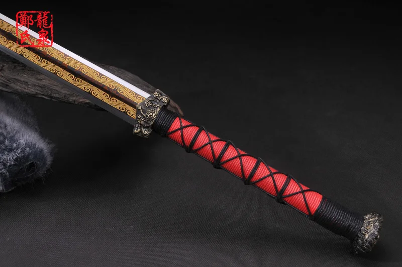 Античный китайский меч прямое лезвие складной стальной Гравированный золотой
