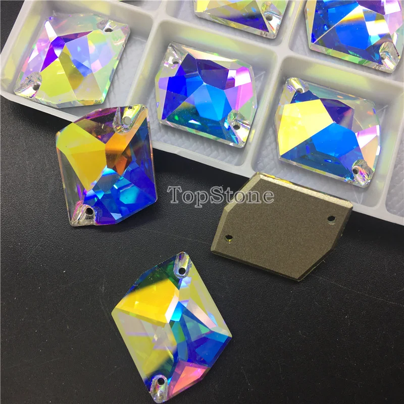 TopStone K9 Crystal Cosmic Sew On Rhinestone Clear AB Flatback 11x14 13x17 16x21mm Strass Sew-on stone Dress Clothing | Дом и сад