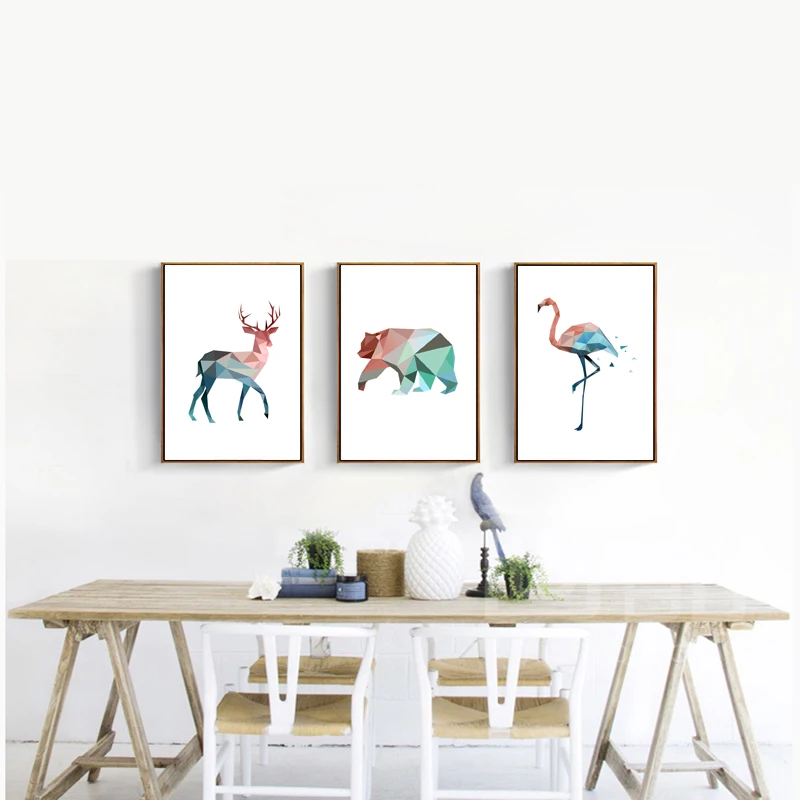 

Kids Nordic Poster Abstract Canvas Painting Deer Bear Flamingo 3 Pieces Art Canvas Printing Home Decor Wall Pictures Drop ship
