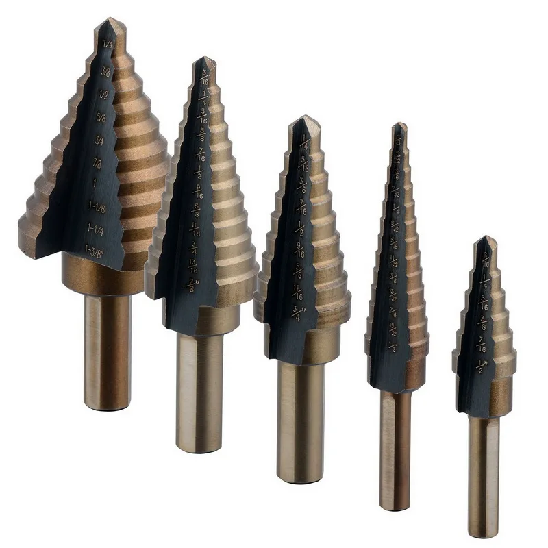 5 шт./компл. титановый HSS Core шаг сверла набор с 1/4 &quotи 3/8&quot Shanks SAE алюминиевым