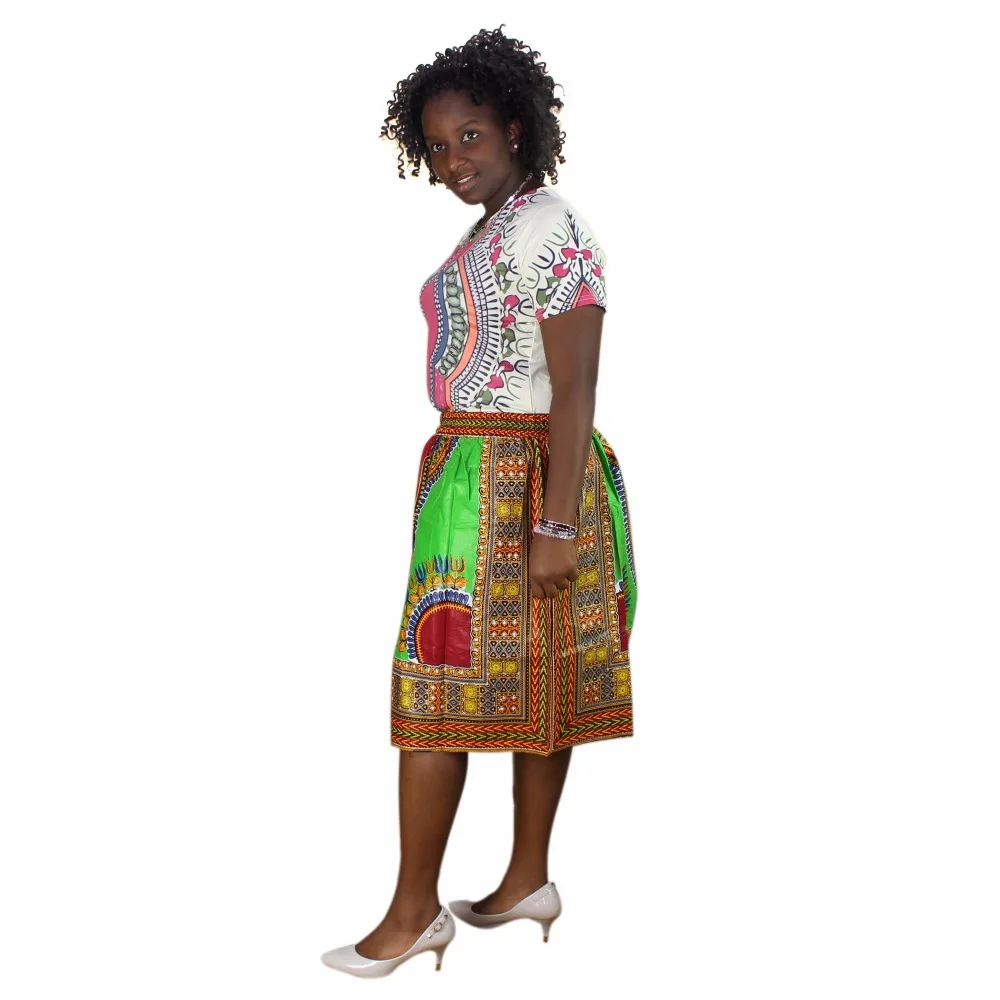 Dashiki Отпечатано Для женщин летние боковые карманы Свободные Юбки для женские