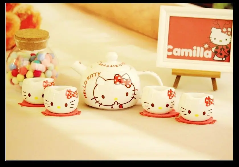 Hello kitty Jindezhen мультфильм керамический s керамический чайник превосходит Восхитительный Прекрасный Кот Набор фарфорового чайника самовар 5 шт