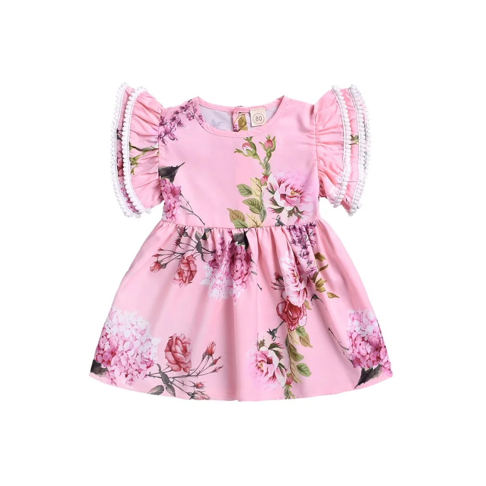 1-4Y Dress+Headband Toddler Girl Sister Dress Cotton Round Neck Short Sleeve Print Cute Princess Pink Party Fashion New | Детская одежда