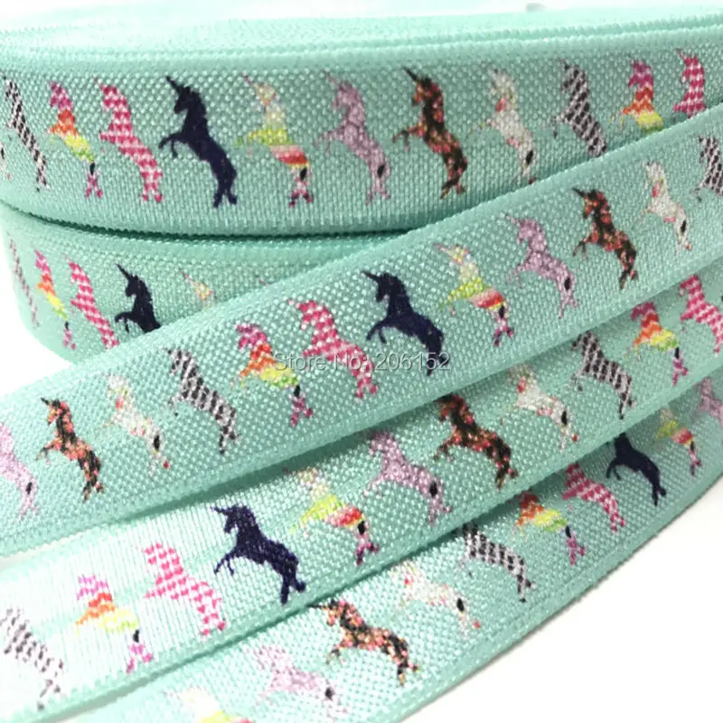 Ful Unicorn Print Fold Over Elastic Aqua Foe Ribbon For Hair Tie Diy Head Wear Hair Accessories