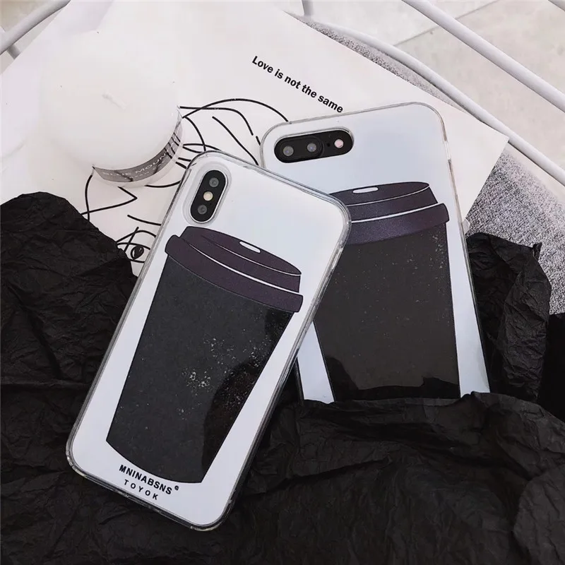 QINUO лето черный жемчуг зыбучий песок чехол для iPhone 6 6S 7 Plus 8 Creatives 3D кофе мягкий ТПУ X
