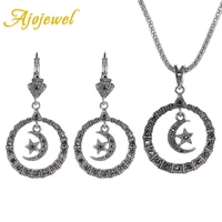 ajojewel new model black crystal rhinestone moon and star jewellery pendant necklace earring sets for women vintage jewelry