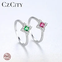 czcity design 925 sterling silver square rings for women party luxury cz red and green gemstone popular jewelry christmas gift