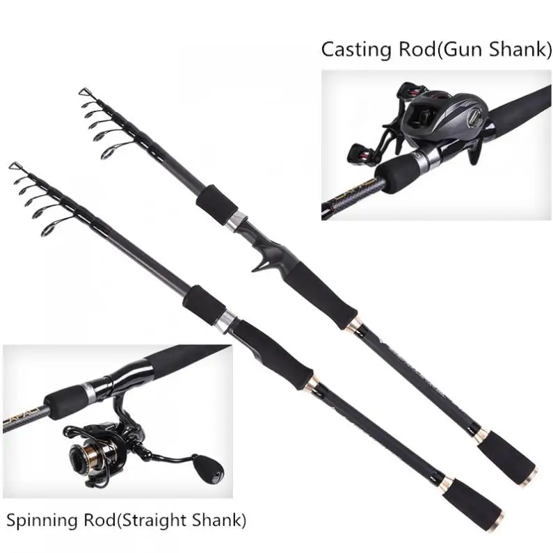 2.4m Carbon Lure Fishing Rod Straight Shank 7 Section Telescopic Ultra Light Travel Carbon Fiber Fishing Pole Lure Tackle
