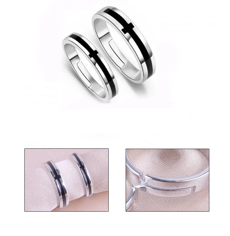 Ювелирные изделия для влюбленных посеребренные кольца с крестом черного цвета