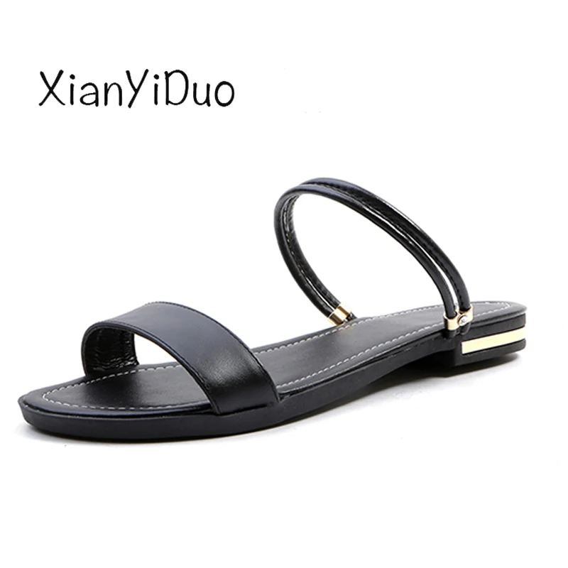 XianYiDuo/Летняя обувь женские шлепанцы на плоской подошве большие размеры 40 46