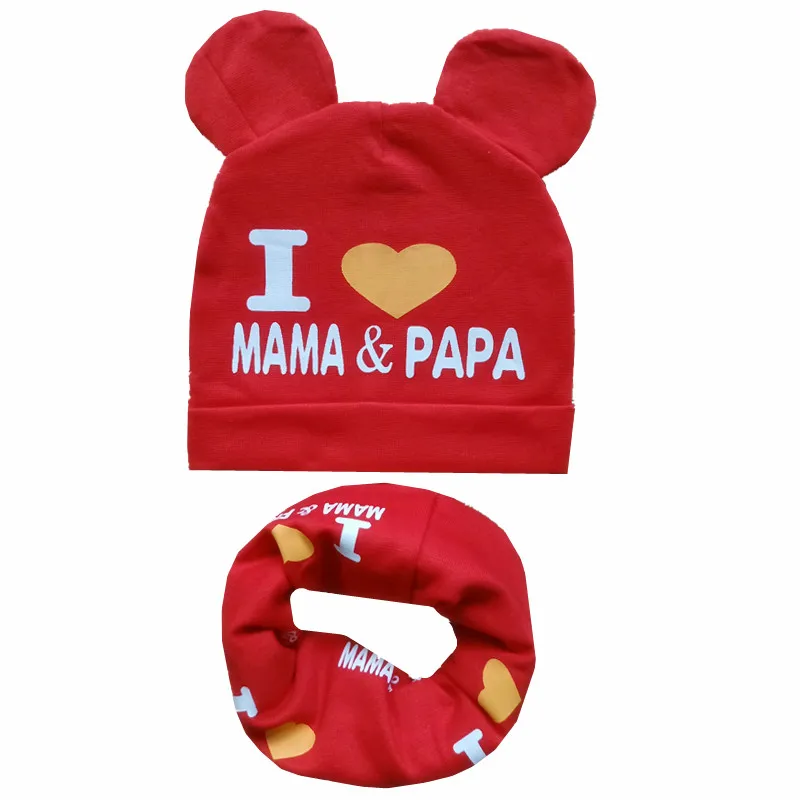 red set Новая хлопковая детская шляпа, шарф, комплект, детский красивый комплект из шапки с ушками шапки бини шапки высокое качество для маленьких мальчиков и девочек шапки и шарфа комплект Детские шляпы реквизит для фотосессии - Цвет: red set