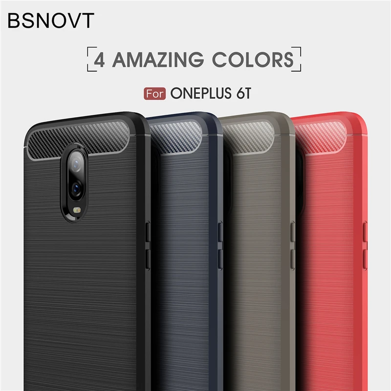 BSNOVT For Oneplus 6T Case Cover Shockproof Silicone Brushed Bumper One plus Fundas Capa 6.4" - Чехол BSNOVT для Oneplus 6T, ударопрочный силиконовый с прорезиненной отделкой, бампер One plus Fundas Capa 6.4"