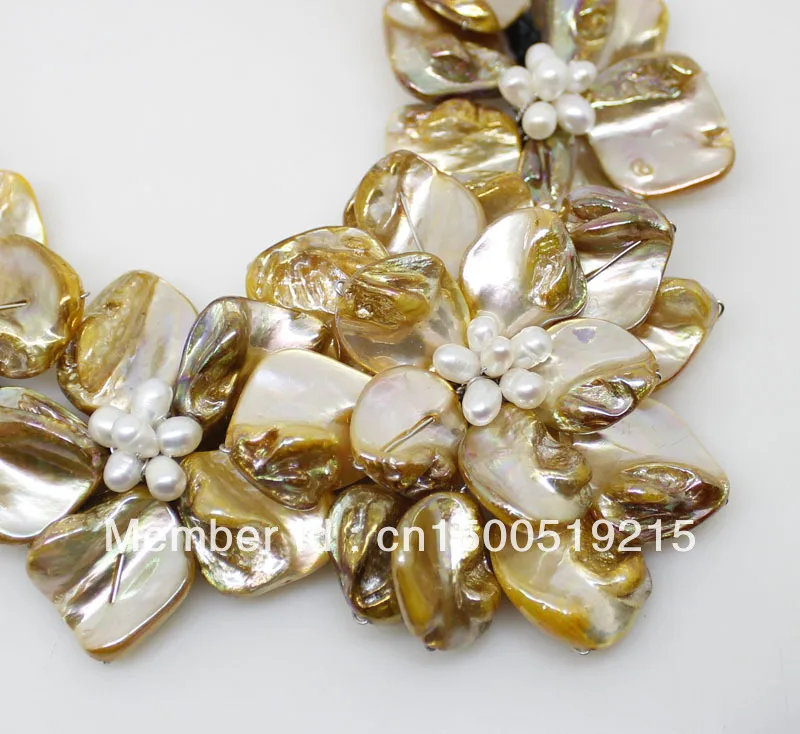 Ожерелье с жемчугом Perfect Gold yellow Shell цветочным цветком и белым культивированным