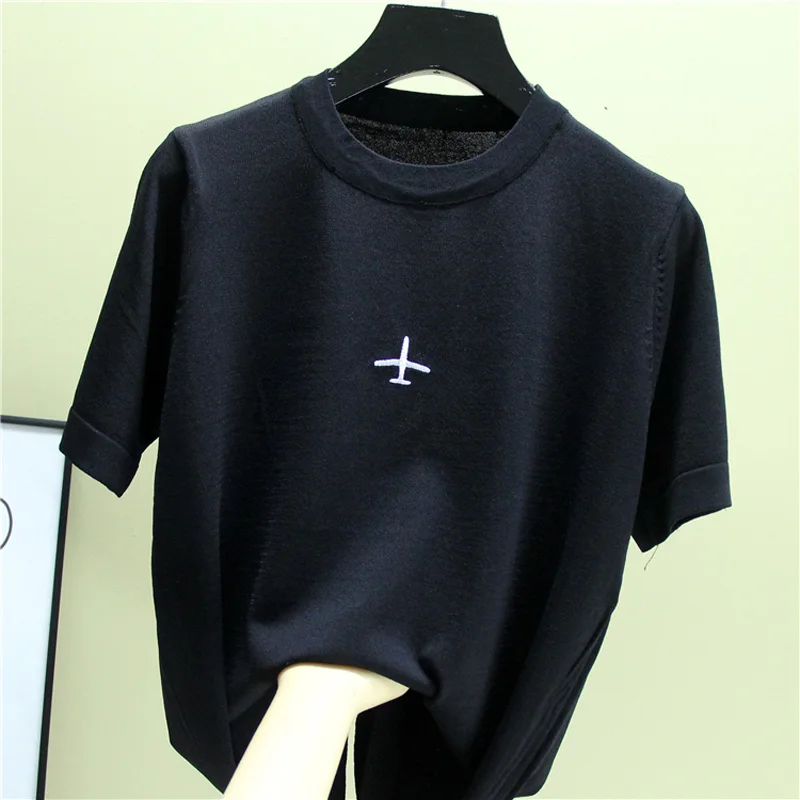 Летний свитер с вышивкой Женские 2019 коротким рукавом Круглая горловина вышивка