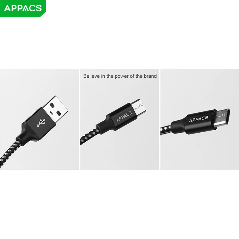 APPACS 2 шт USB Type C кабель 2.4A для быстрой зарядки Samsung S8 Huawei P10/9 Xiaomi передачи данных 1 м