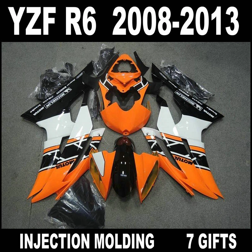 Free customize for 2008 2009 2012012012 2013 YAMAHA R6 orange white fairings 08 09 10 11 12 13 YZF fairing kit | Автомобили и