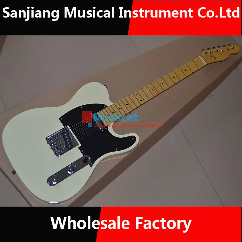 

Electric Guitar T L Free Off-white Color 6 Strings Black Pickguard Maple Neck And Fingerboard High Quality