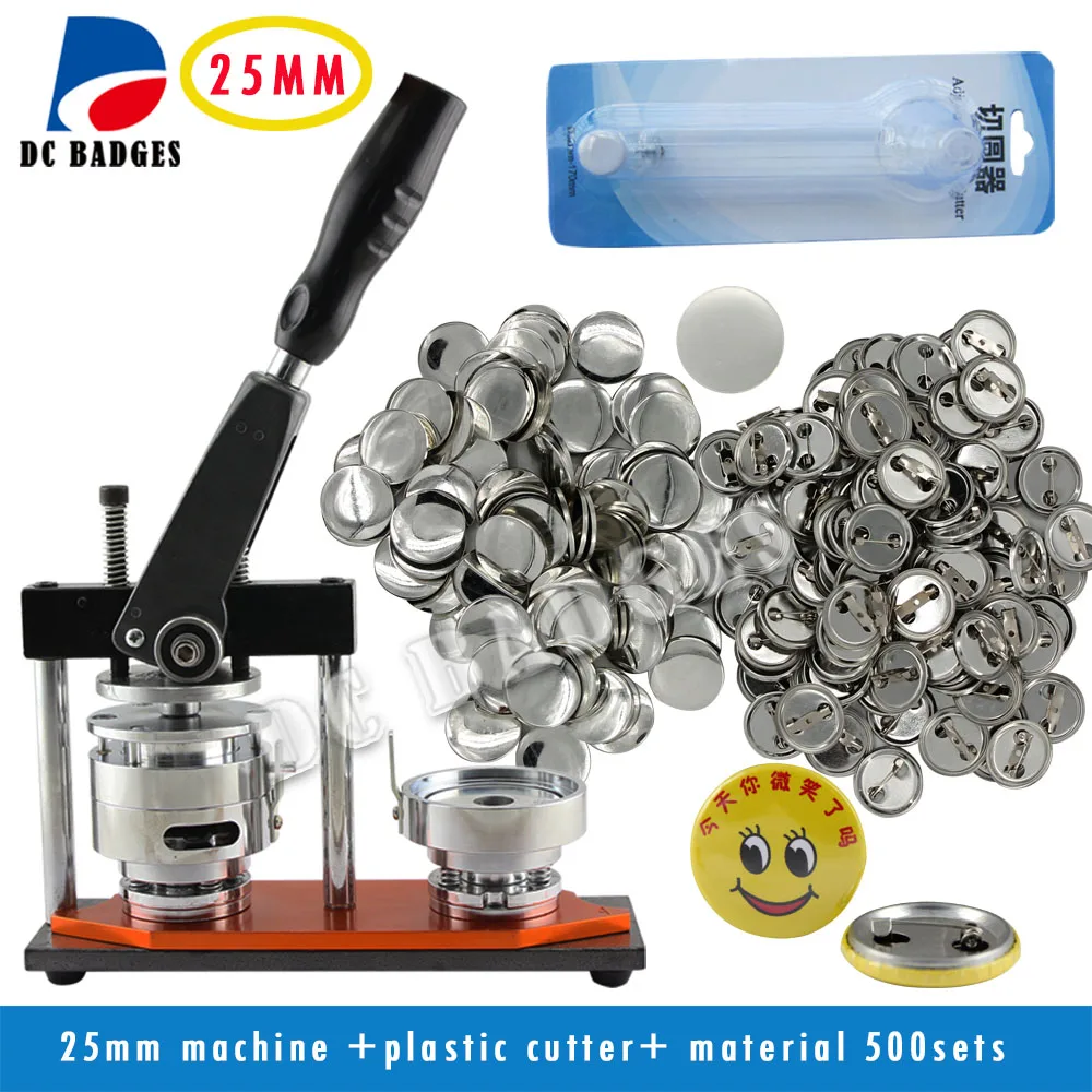

1" 25mm badge machine Button set include machine +adjustable circle cutter +500sets 25mm metal pinback badge material supplies