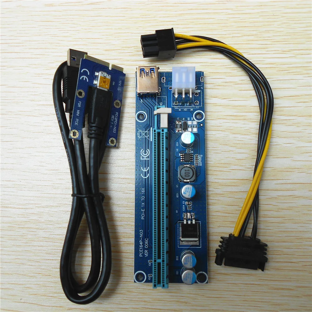 30 шт. Ver006C стояк Mini pci-e PCIe PCI Express 1X в 16x Extender Riser Adaptador де tarjeta SATA 6Pin для bitcoin БТД mineria |
