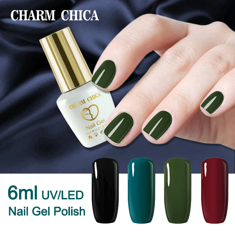 CHARM CHICA темно синий черный серый телесный УФ гель для ногтей Bling Glitter UV лак Vernis Semi