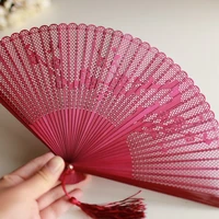 japanese folding fan upscale boutique whole bamboo carving fan plum rose floral hollow out dance fan wedding favors gift