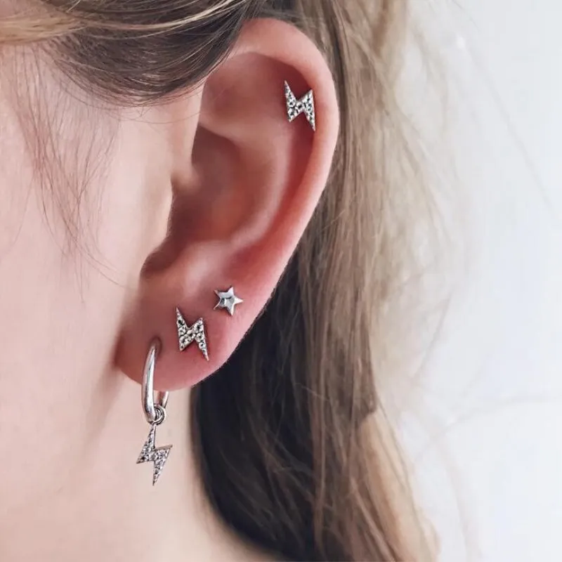 

New Fashion Simple Stud Earring Lightning Five-pointed Star Earring Crystal Combination Suit Women's Earring Set Wholesale