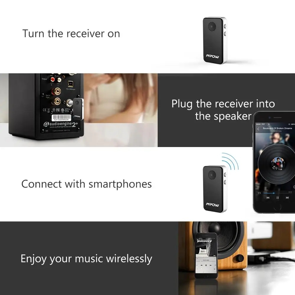 Mpow Bluetooth 4,0 приемник беспроводной 3,5 мм аудио адаптер Встроенный аккумулятор Bluetooth музыкальный приемник для наушников Динамик ТВ ПК