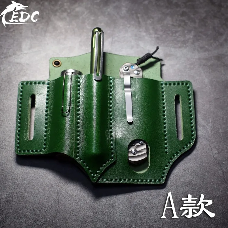 A green A66 первый слой воловья кожа EDC поясная кобура Многофункциональная портативная сумка для хранения кожаных товаров для хранения инструментов - Цвет: A green