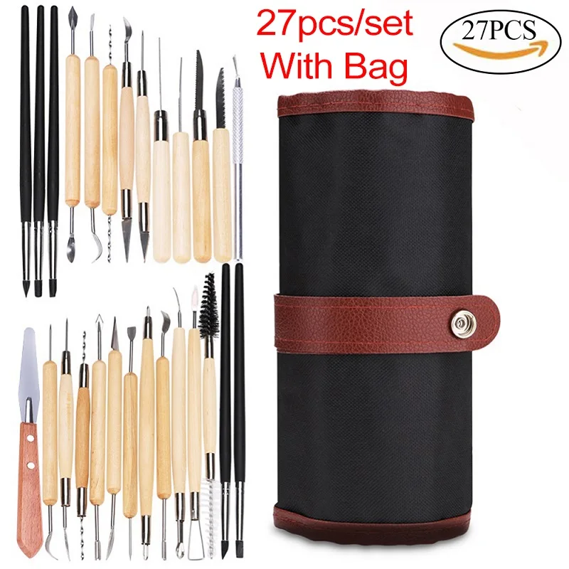 27pcs With Bag 11/27/30 шт инструменты для керамики глины Скульптура инструменты полимерная инструмент для лепки керамика Моделирование резные сглаживания воск комплект - Цвет: 27pcs With Bag