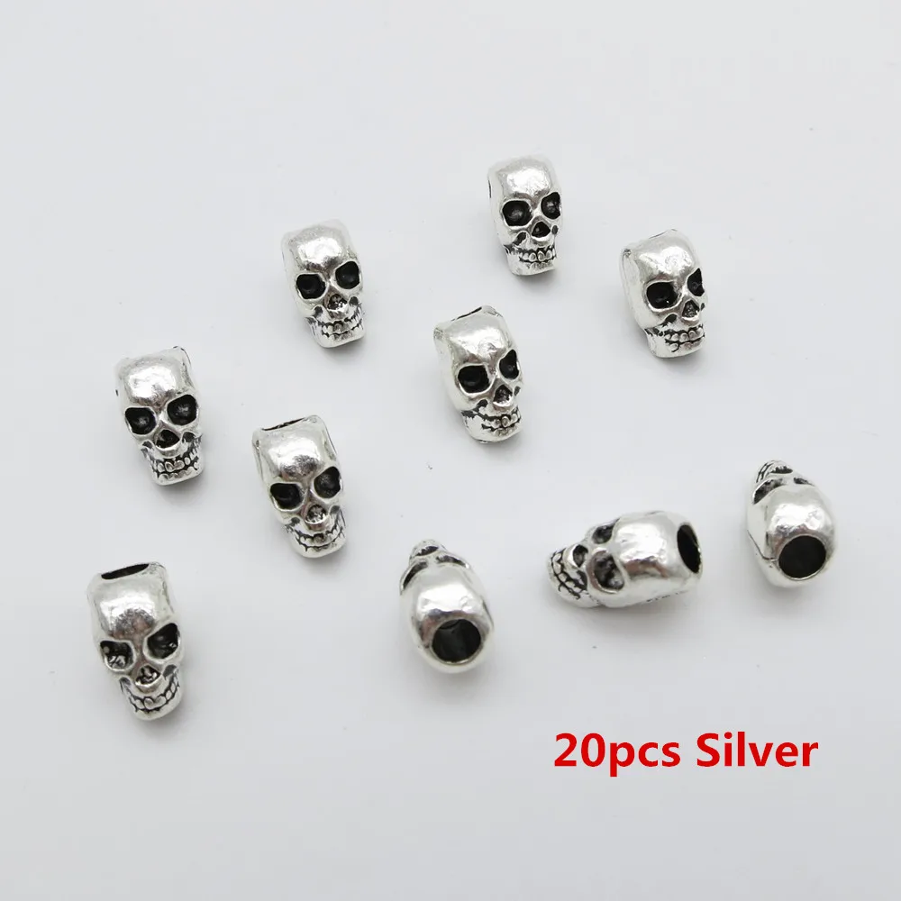 20pcs Silver 10 шт-20 шт маленький череп металлические волосы оплетка дреды бусины манжеты трубчатые кольца для укладки волос аксессуары - Цвет: 20pcs Silver