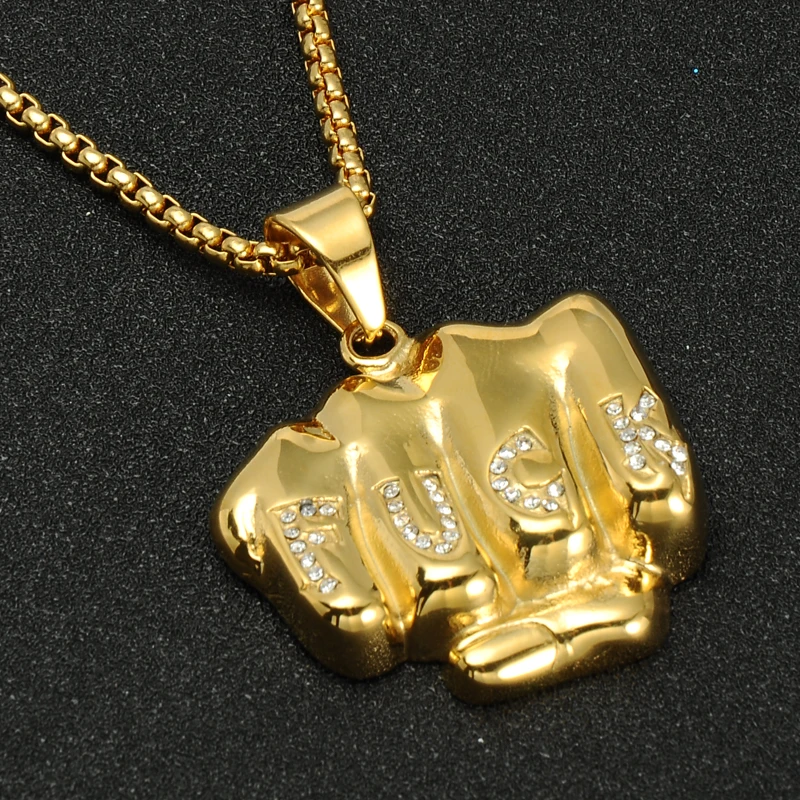 Хип хоп Рок Bling Iced Out кулак борьба Подвески Титан цепочки и ожерелья для мужчин