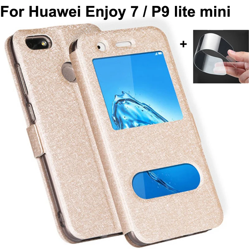 Кожаный чехол с передним окном для Huawei P9 lite mini, чехол для телефона Huawei Enjoy 7 Enjoy7, чехлы для задней панели P9 litemini, чехол-бампер