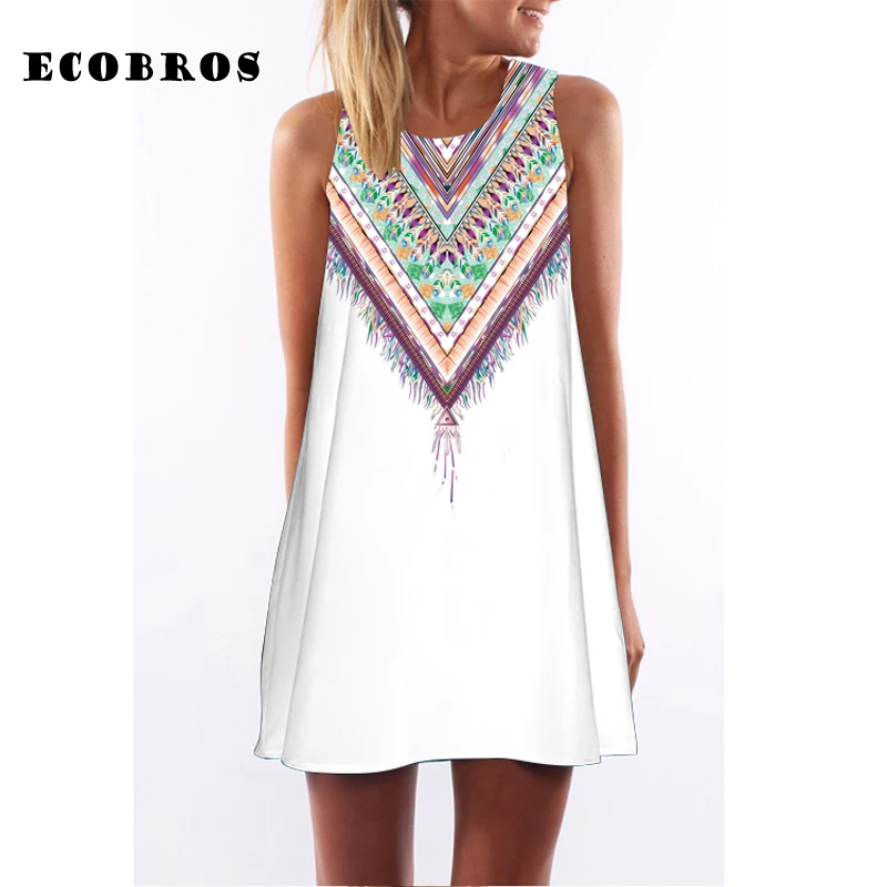 Женское платье без рукавов ECOBROS повседневное свободное в этническом стиле с