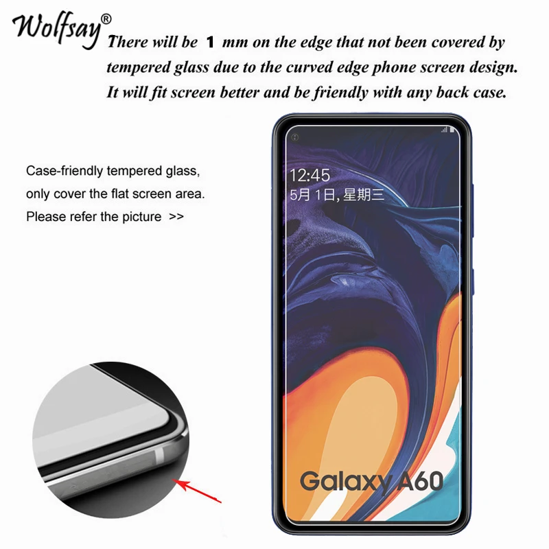 Protector de pantalla de vidrio templado para Samsung Galaxy A60, pel&iacute;cula de vidrio para tel&eacute;fono Samsung A60, 2 uds.-1