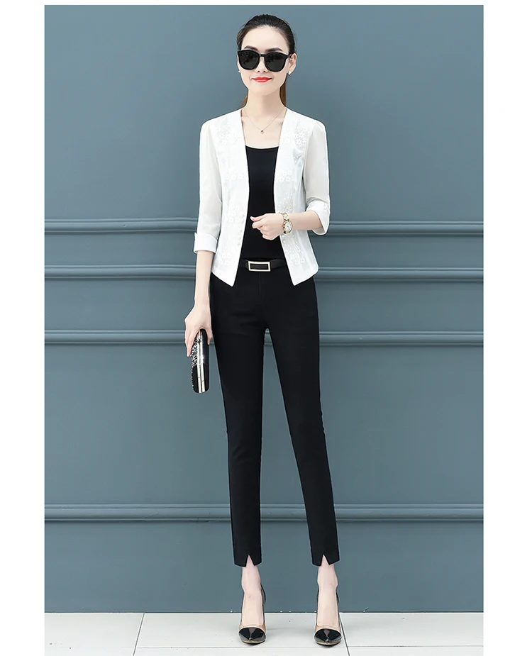 Korean short small suit blazer women coat thin see-through lace embroidery mesh women blazers and jackets vintage cardigan tops