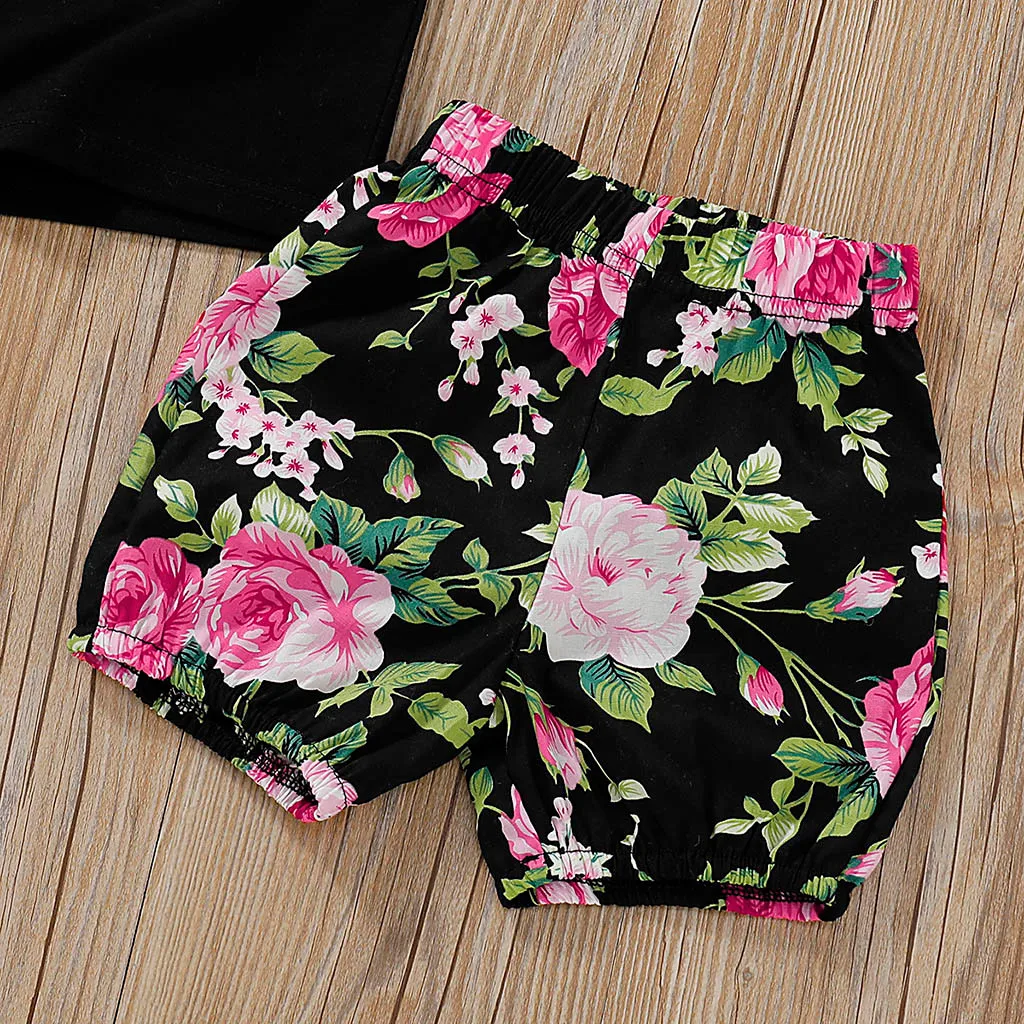 Children's wear set 2019 Toddler Baby Girl Letter Vest Tops+Floral Print Shorts+Headbands Set Outfit Spring summer | Детская одежда