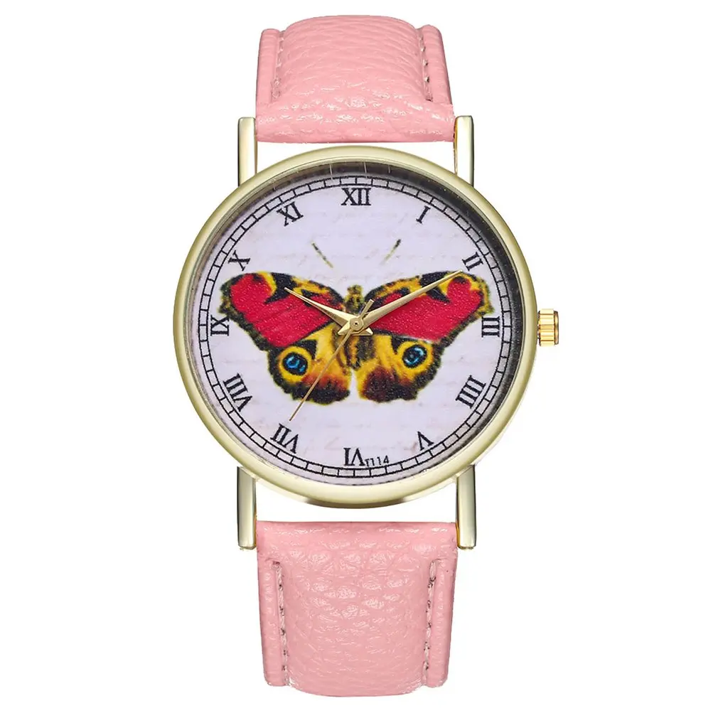 Ярко розовый Libra Дамы Простой кожаный ремешок часы Мода повседневное Прямая