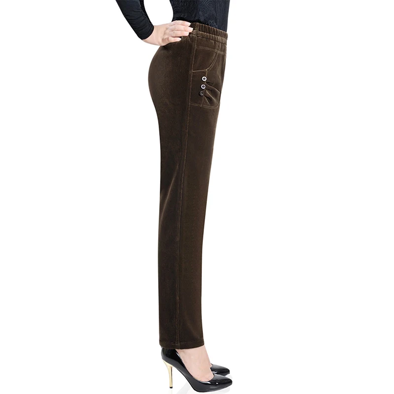 Plus size Corduroy Casual Pants Women Autumn Winter Elastic waist Straight Thicken Middle aged Female High Pants2657 | Женская одежда