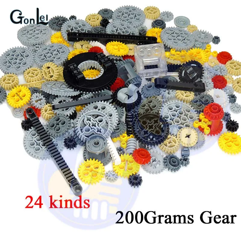 200Grams Gears 200 г/лот 24 вида конструкторских деталей, строительные блоки, массовая передача, безшипованные лучевые рычаги, штырь, ось Connctor, автомобильные кирпичи для тележки, игрушки - Цвет: 200Grams Gears